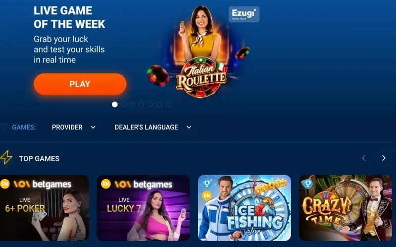 Mostbet canlı casino lobisi